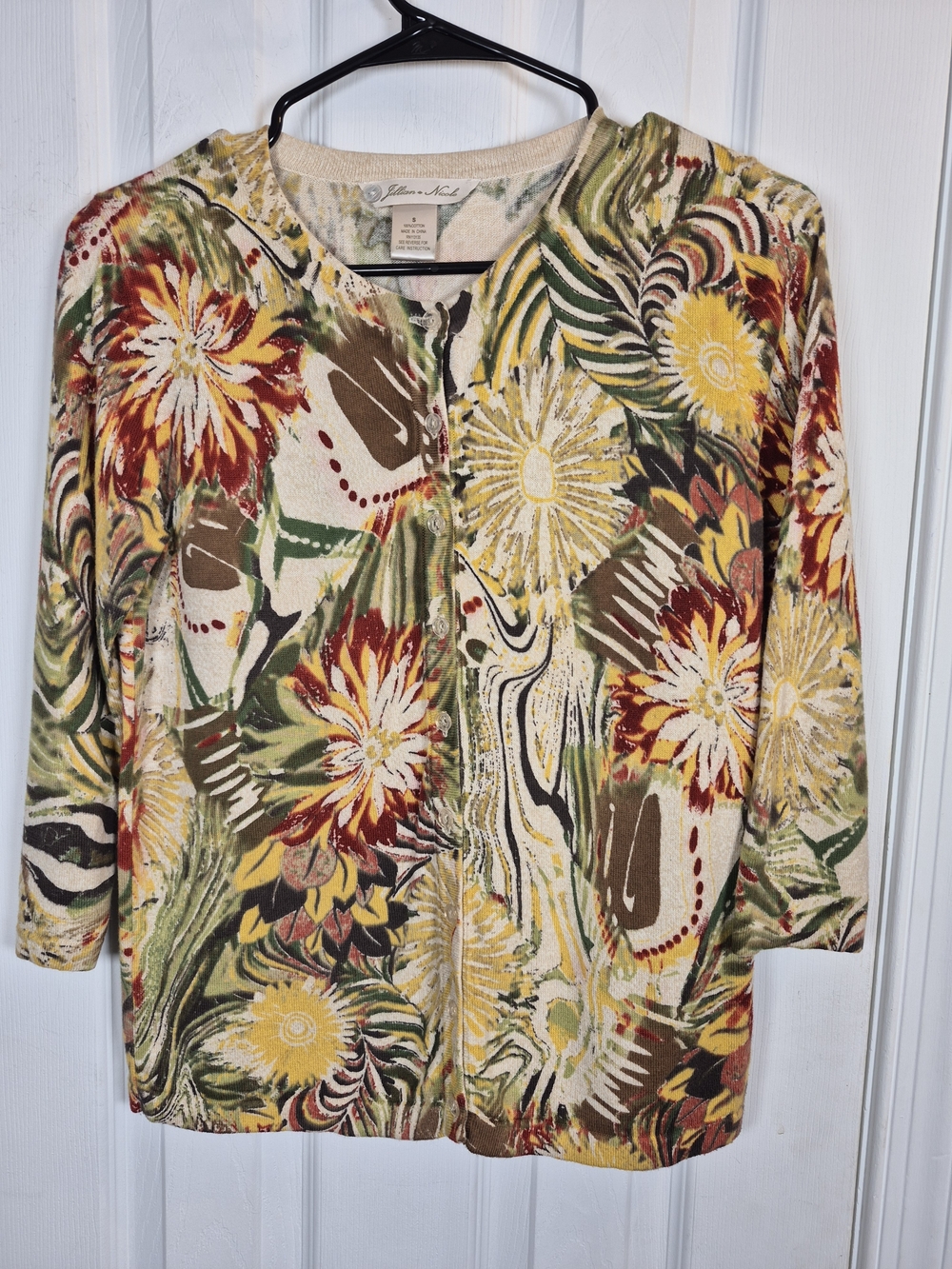 Jillian Nicole Vintage Boho Floral Cardigan Knit Sweater Small Fall Art To Wear